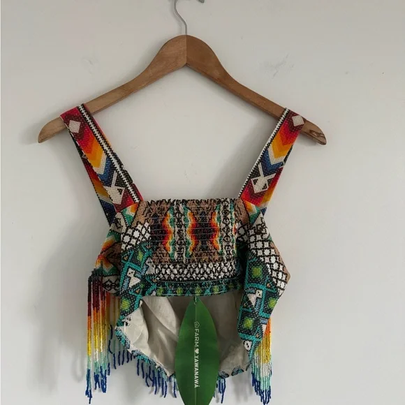FARM Rio Multicolor Beaded Fringe Crop Top - Picture 5 of 7